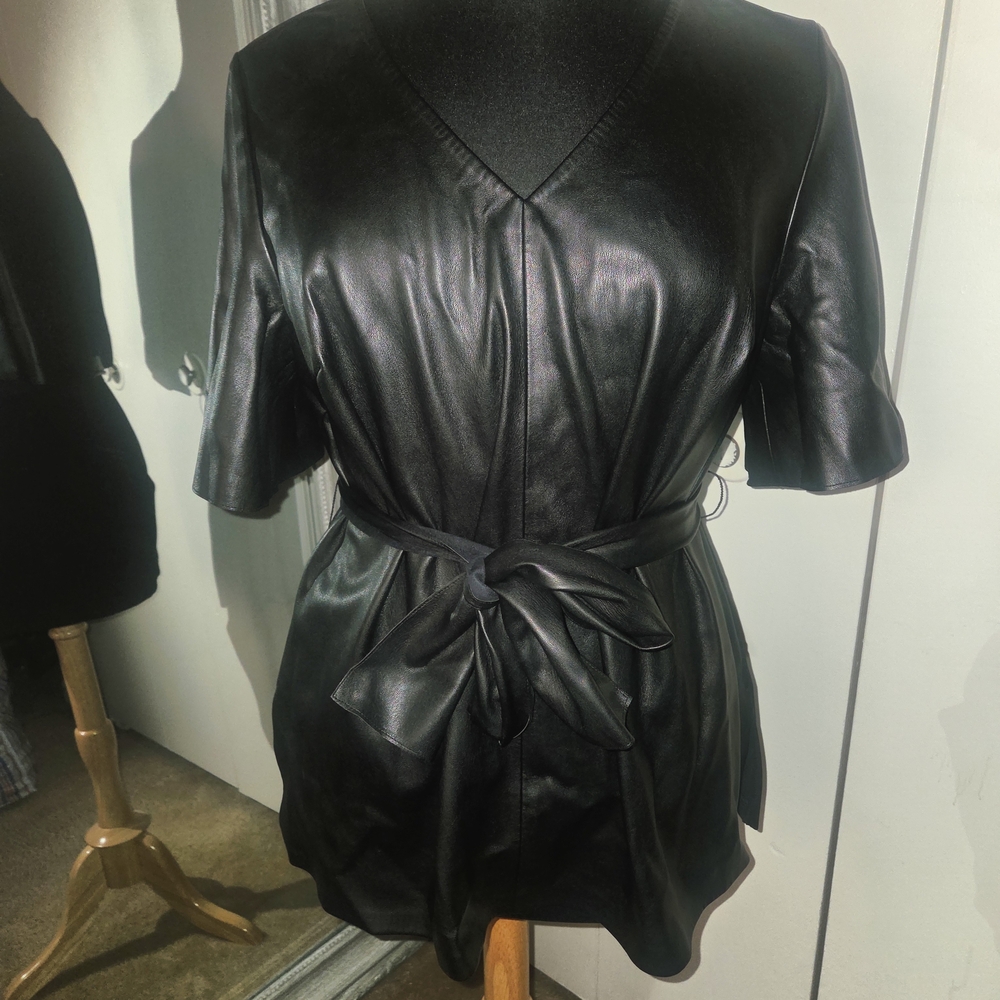 Eloquii Black Faux Leather Top w/Belt